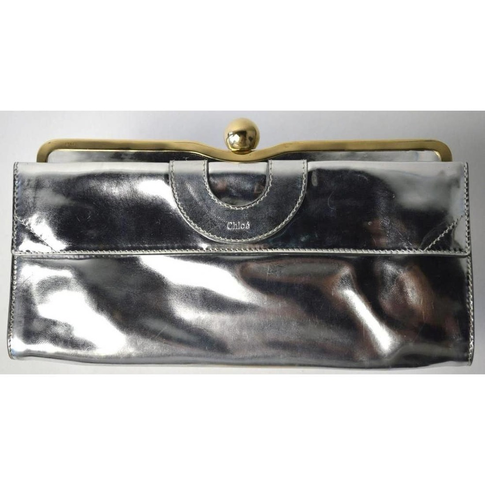 AUTH Chloe Silver Metallic Clutch Fantastic Condition
